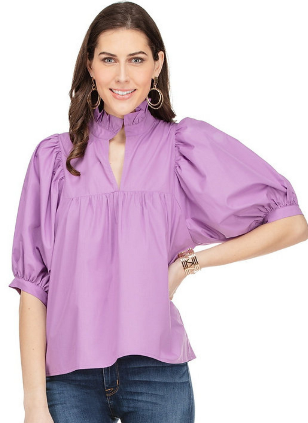 Relaxed High Neck Ruffle Top