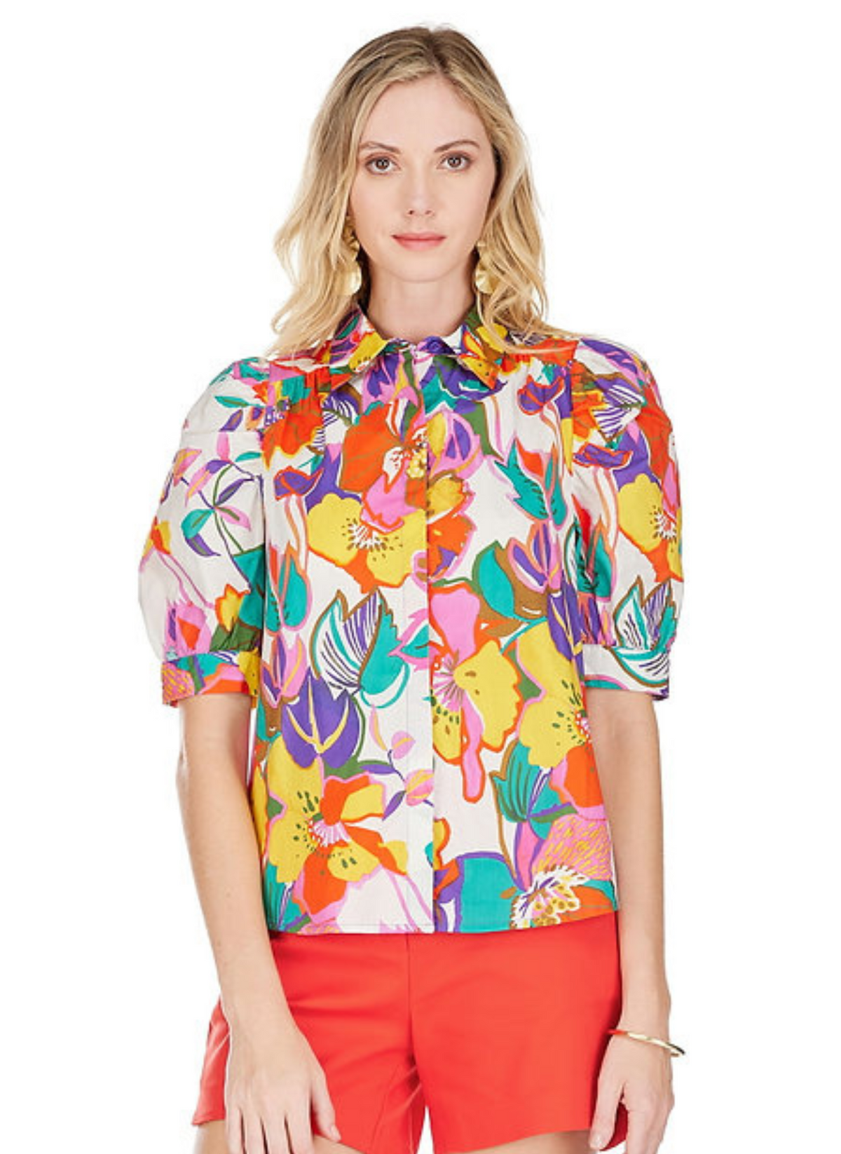 Tropical Floral Puff Sleeve Blouse